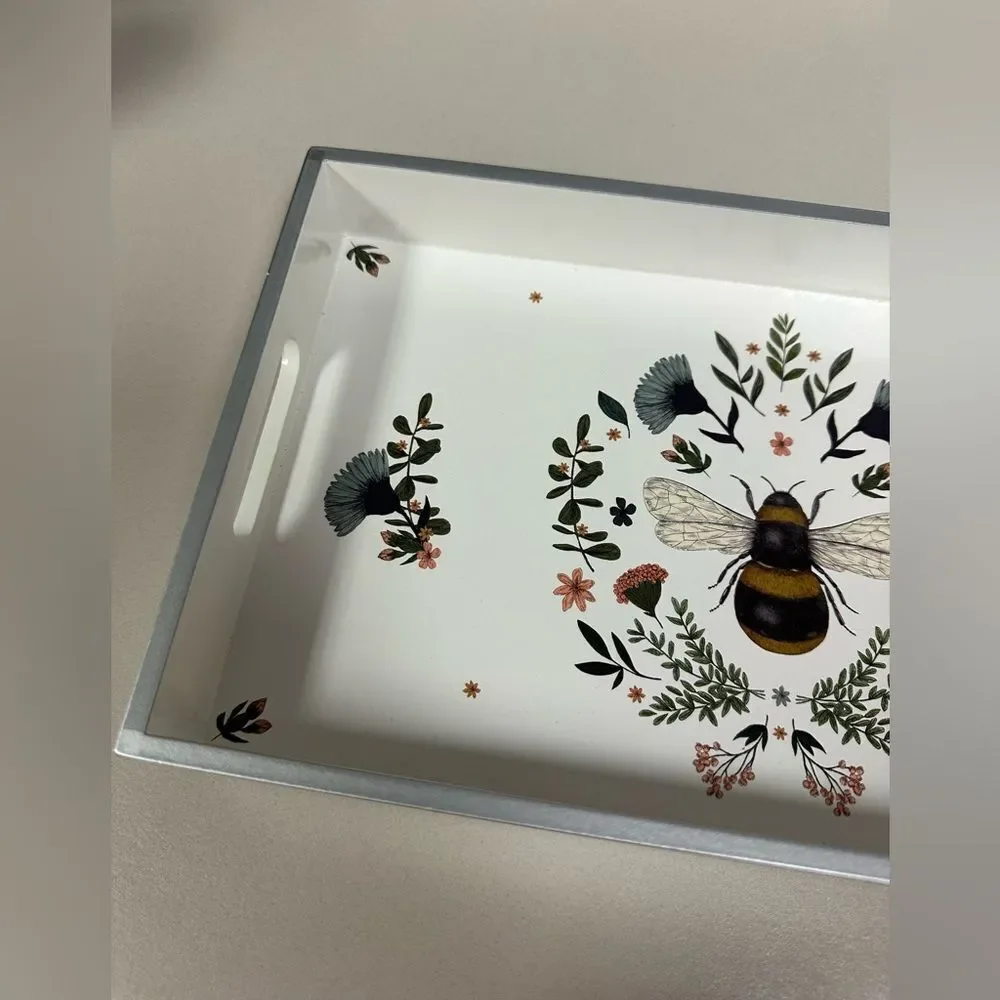 PPD White Blue Black Gold Secret Bee Lacquered Vanity Tray